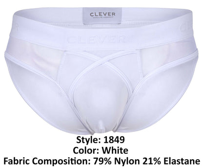 White men’s briefs with mesh panel and elastic waistband featuring clever brand label in eros bikini color white