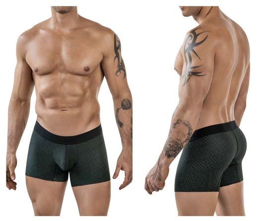 Black clever 1850 laberin trunks boxer briefs with subtle geometric pattern and solid black waistband front view