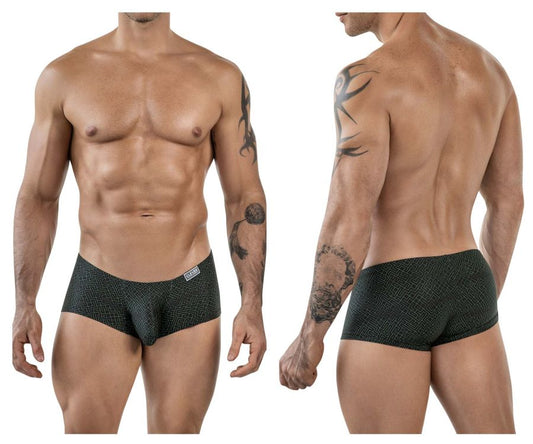 Black clever 1852 laberin trunks briefs with subtle geometric pattern and small white logo on waistband