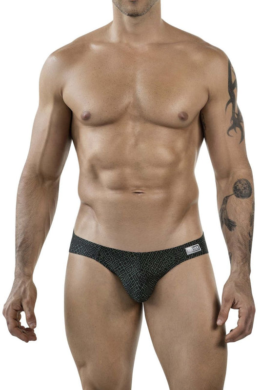 Black patterned briefs clever 1853 laberin bikini color black with geometric design and white brand tag on waistband