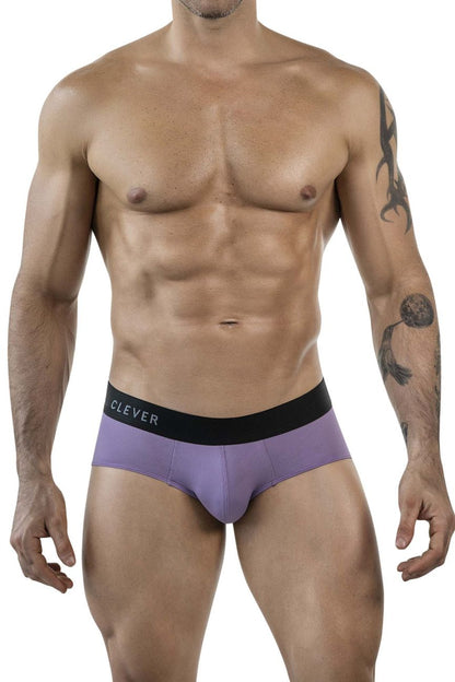 Purple textured clever 1862 oneal briefs with black waistband featuring white clever lettering for comfortable wear
