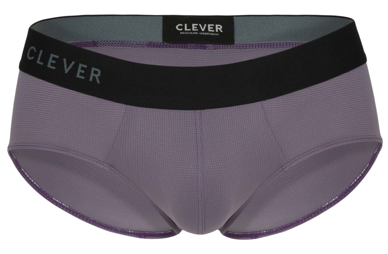 Purple textured clever 1862 oneal briefs with black waistband and white clever logo in lilac color