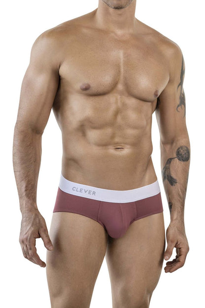 Clever 1863 Lecler briefs in maroon and white with a clean modern design for comfortable everyday wear