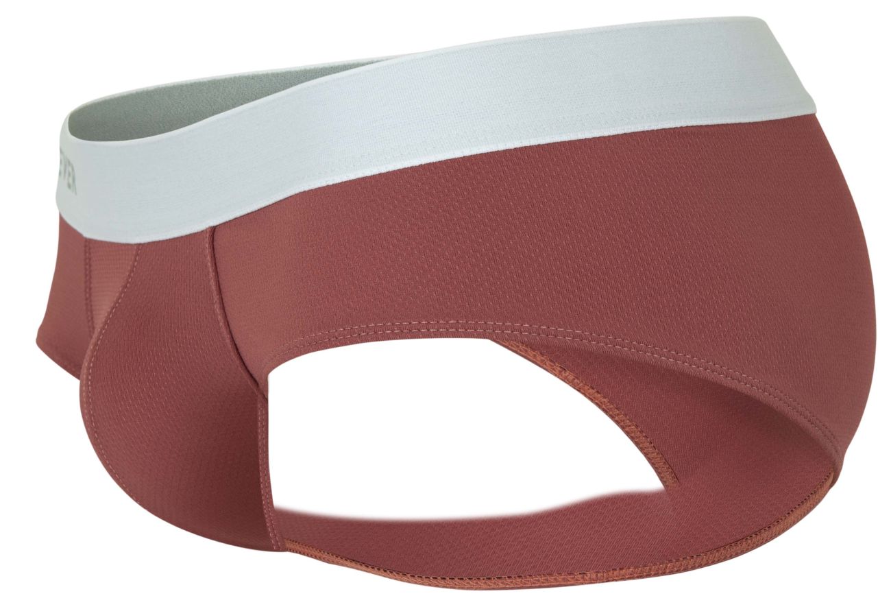 A sleek rust-colored Clever 1863 Lecler brief with contrasting white elastic waistband in grape color