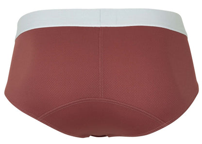 A pair of clever 1863 lecler briefs in rust color with a white waistband and smooth fabric texture
