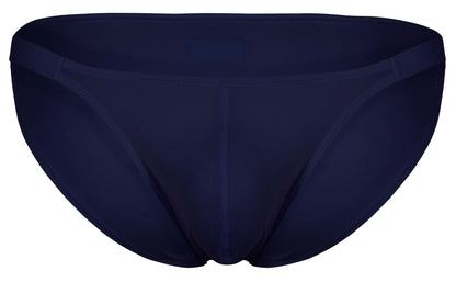 Navy blue clever 1865 oomph bikini briefs with smooth seamless fabric finish shown from the back side