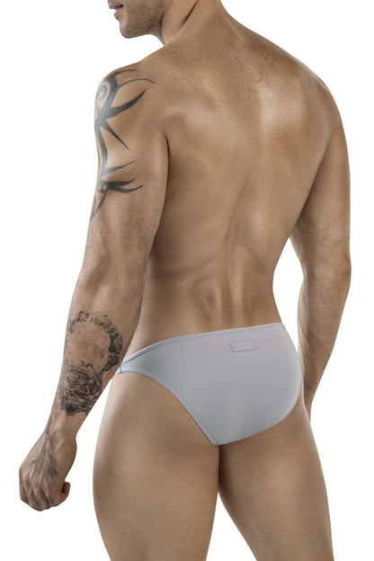 Light gray clever 1865 oomph bikini briefs with subtle textured finish and small rectangular tag on the back side