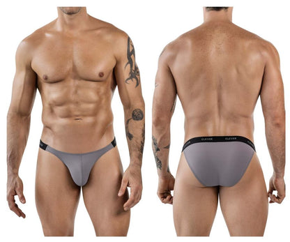 Gray clever 1867 tokio bikini briefs with black elastic waistband featuring white clever logo for men