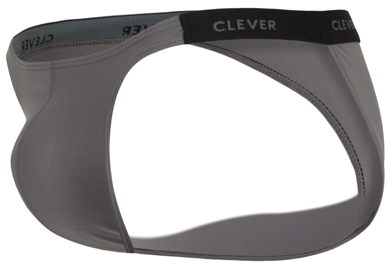 Gray clever 1867 tokio bikini briefs with black waistband featuring clever brand name in white lettering