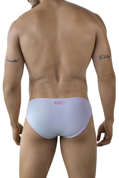 Light lavender clever 2005 raices men’s briefs with subtle pink brand tag at the waistband in light blue color