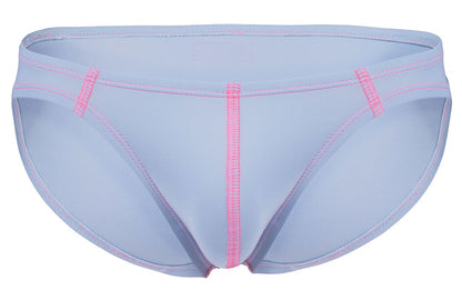 Light blue Clever 2005 Raices brief with pink stitching and trim designed for athletic wear