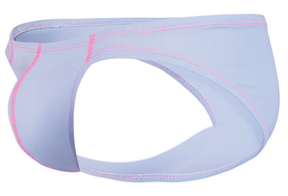 Light blue clever 2005 raices briefs with pink stitching along seams designed for athletic wear