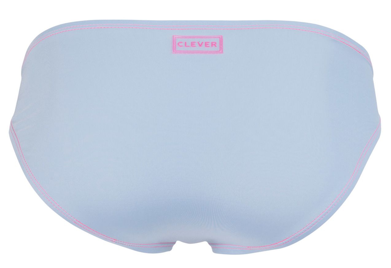 Light blue clever 2005 raices briefs with pink stitching and a small rectangular clever brand label on the waistband