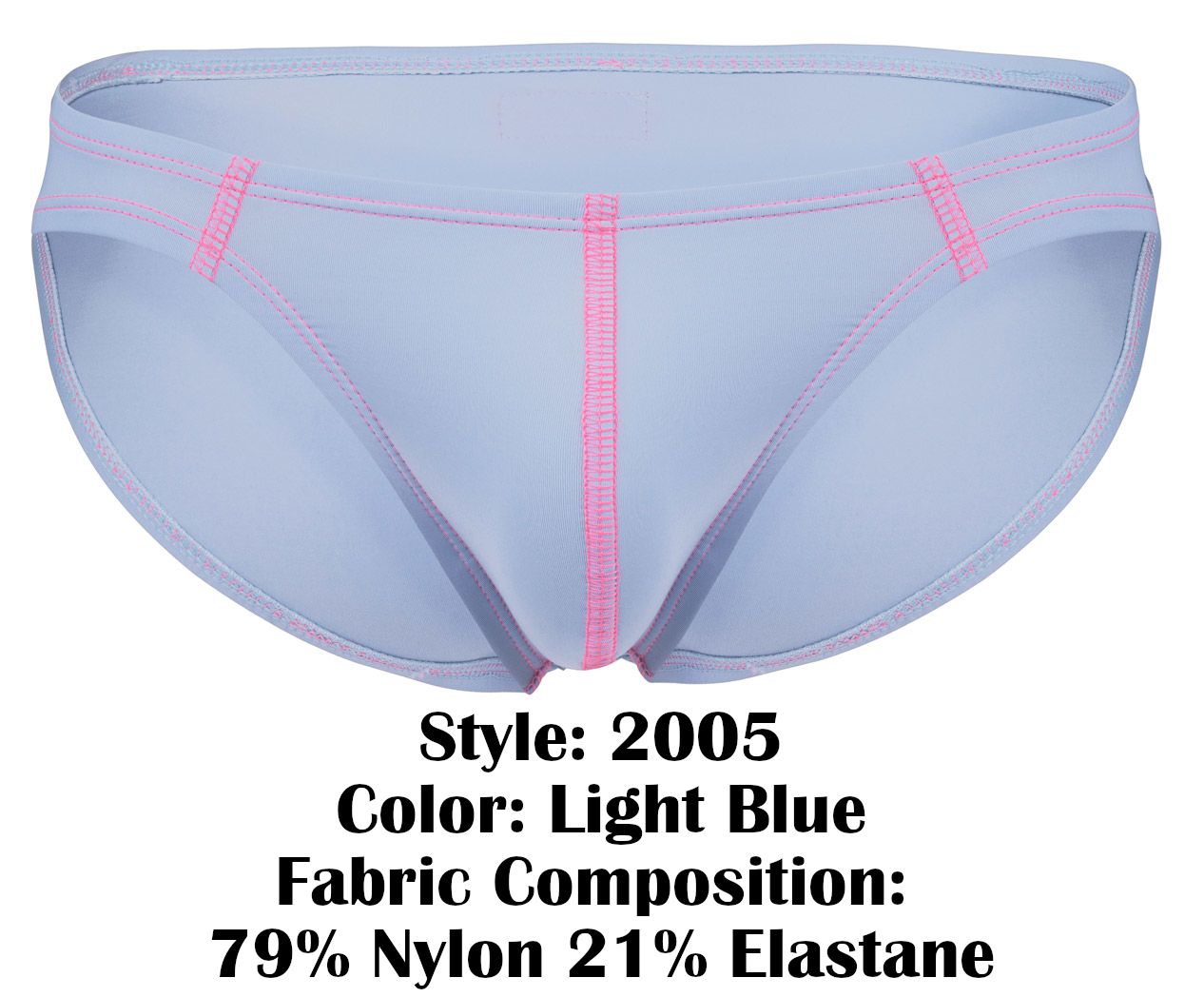 Light blue clever 2005 raices briefs with pink stitching and elasticized waistband for athletic use