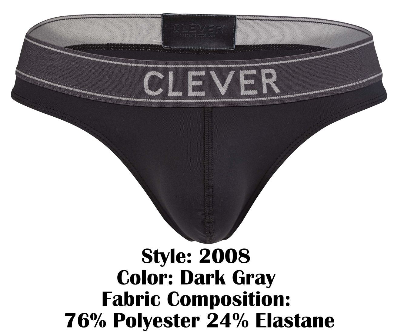 Dark gray clever 2008 briefs made from polyester elastane blend offering comfort and style in raw thong design