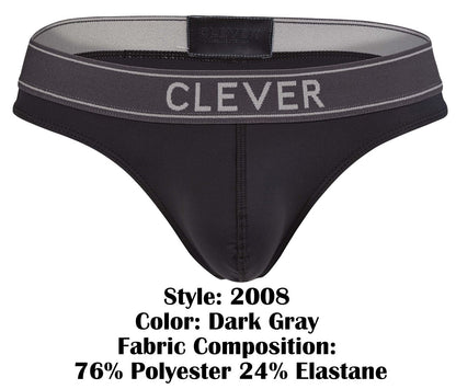 Dark gray clever 2008 briefs made from polyester elastane blend offering comfort and style in raw thong design