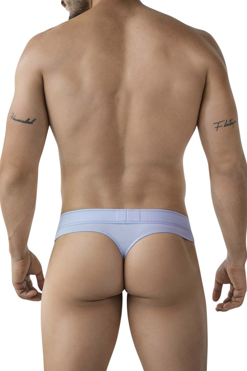 Light blue clever 2008 raw thong underwear with seamless smooth fabric finish shown from the back side