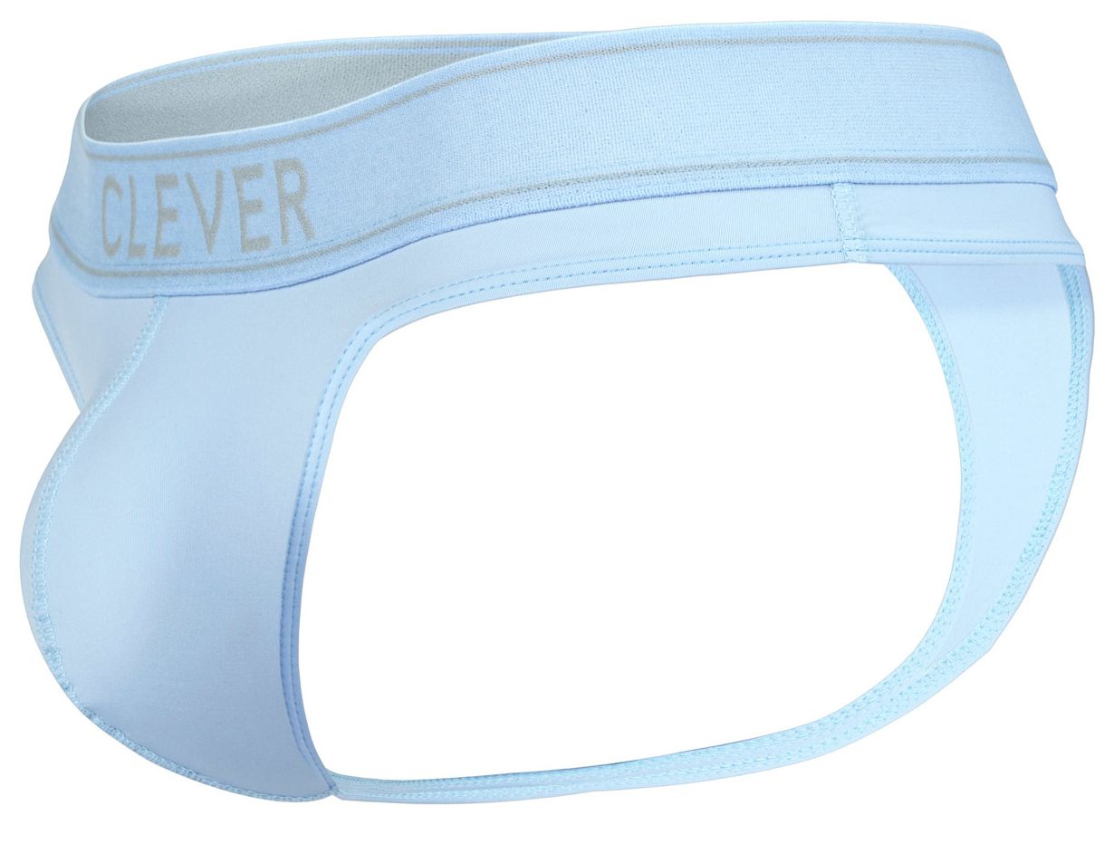 Light blue seamless fabric briefs with a subtle clever logo on the waistband from Clever 2008 Raw Thongs collection