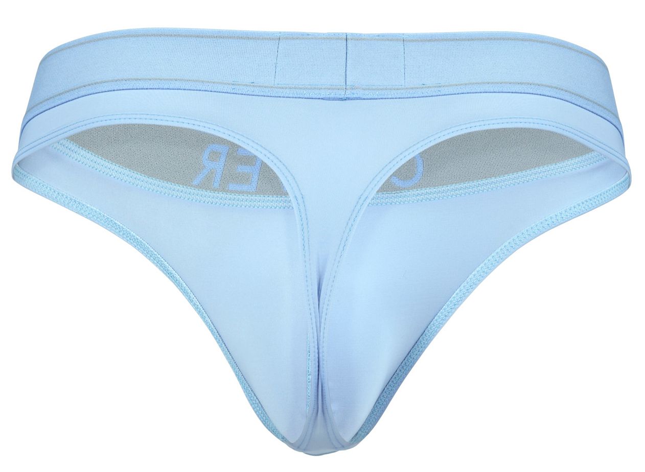 Light blue clever 2008 raw thong made of smooth fabric with subtle logo on inner lining seamless design