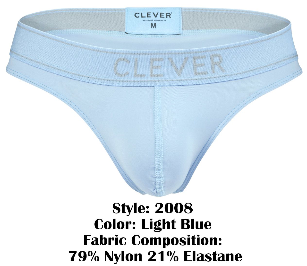 Light blue clever 2008 raw thongs made of 79 nylon and 21 elastane with minimalist design for men