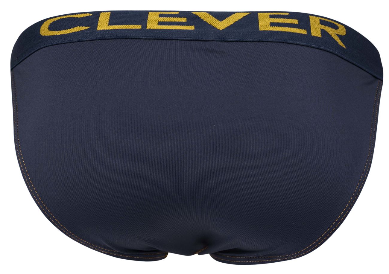 Navy blue clever 2009 earthskin bikini swim trunks with gold branding on the waistband in dark blue color