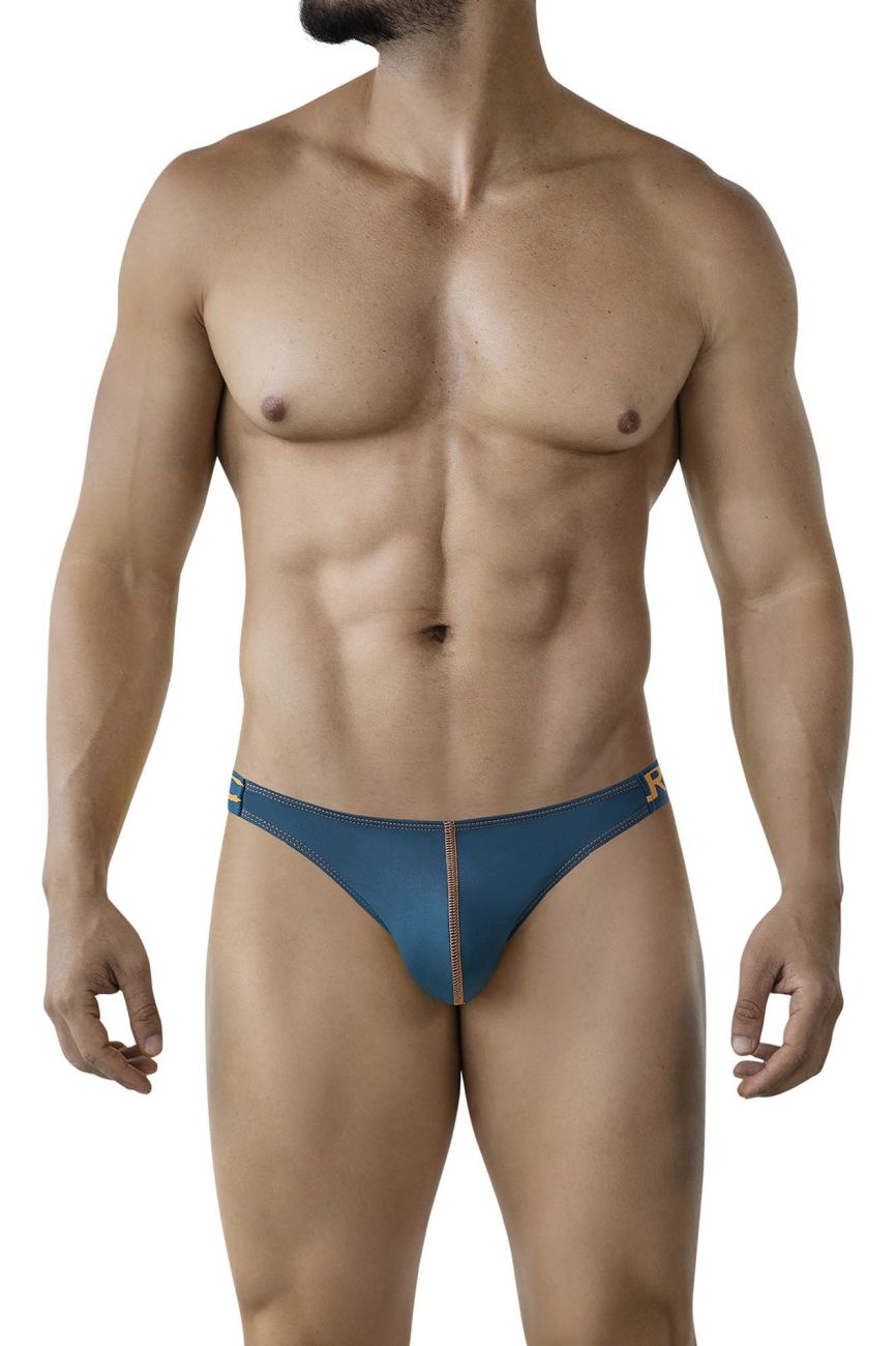 Clever 2009 earthskin bikini color petrol green blue leather briefs with subtle gold logo on the side