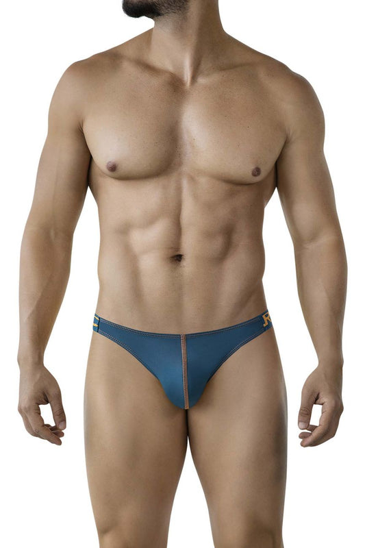 Clever 2009 earthskin bikini color petrol green blue leather briefs with subtle gold logo on the side