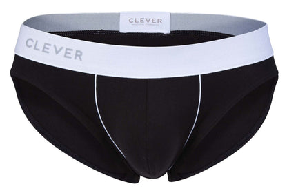 Black clever 2012 origen briefs with white waistband gray trim and subtle white stitching along the sides