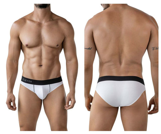 White clever 2012 origen briefs with a black waistband featuring the brand name in white lettering