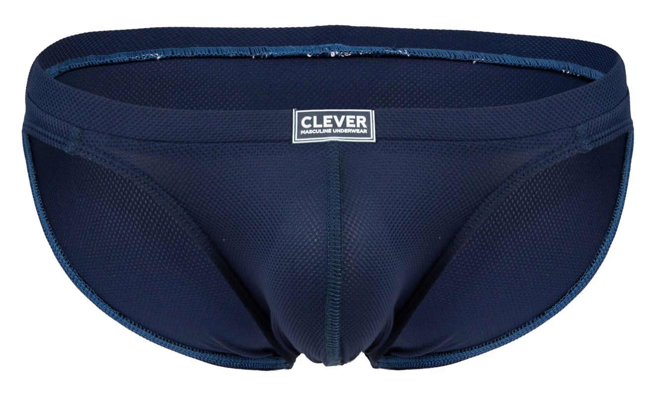 Navy blue clever 2014 reto briefs made of mesh with white maleline underwear label on the waistband