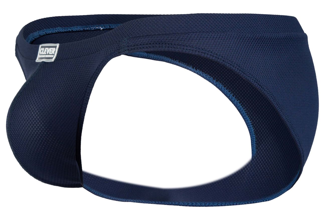 Navy blue clever 2014 reto briefs with textured fabric and subtle darker trim featuring clever logo on waistband