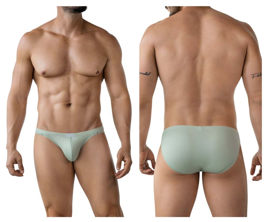 Light green clever 2014 reto briefs with a subtle textured pattern and brand tag on the waistband in form-fitting style