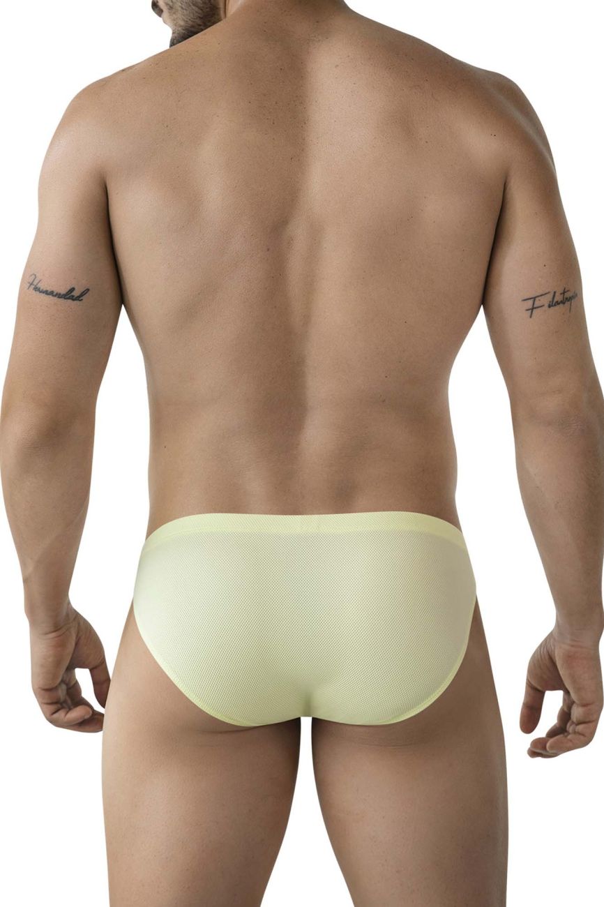 Light yellow clever 2014 reto briefs made of mesh fabric showing front side of comfortable underwear
