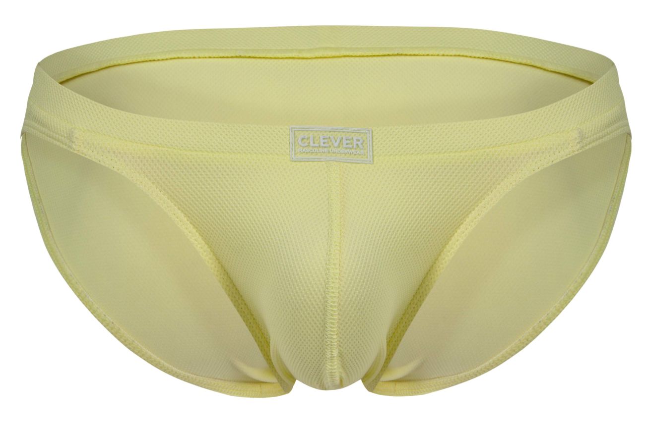Light yellow clever 2014 reto briefs made of mesh with a subtle textured pattern and a branded waistband label