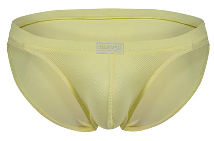 Light yellow clever 2014 reto briefs made of mesh with a subtle textured pattern and a branded waistband label