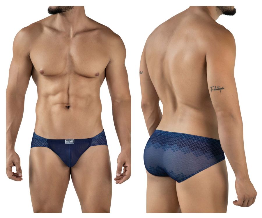 Navy blue mesh clever 2016 mosaico briefs with subtle geometric pattern and small logo on waistband