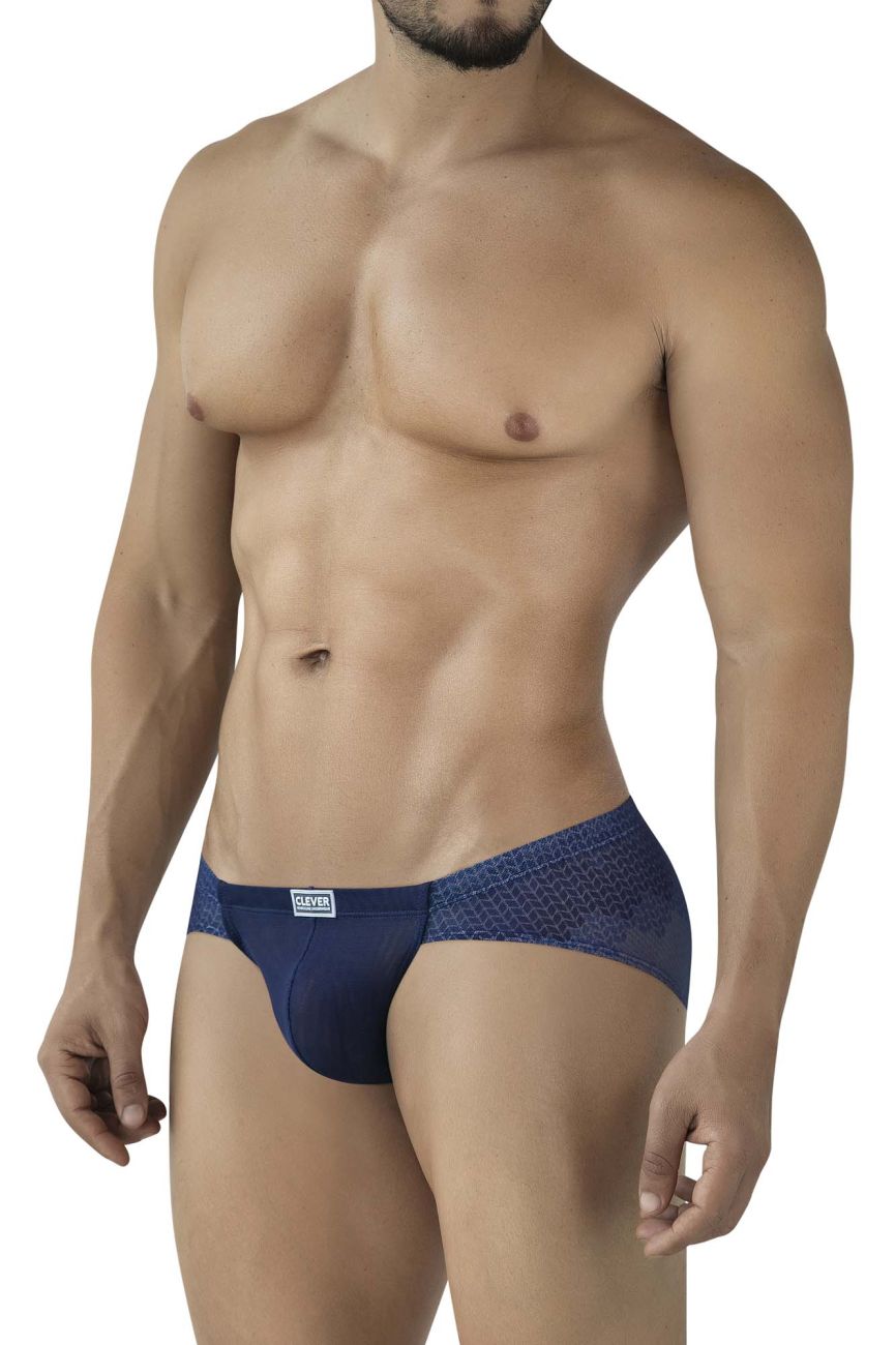 Navy blue clever 2016 mosaico briefs with textured geometric pattern and white brand label on waistband