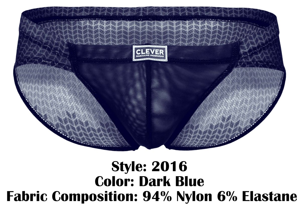 Dark blue clever 2016 mosaico briefs made of mesh with a subtle geometric pattern and a branded label