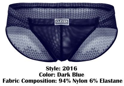 Dark blue clever 2016 mosaico briefs made of mesh with a subtle geometric pattern and a branded label