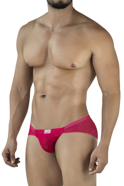 Bright pink clever 2016 mosaico briefs textured mesh with subtle pattern and small white brand tag at waistband