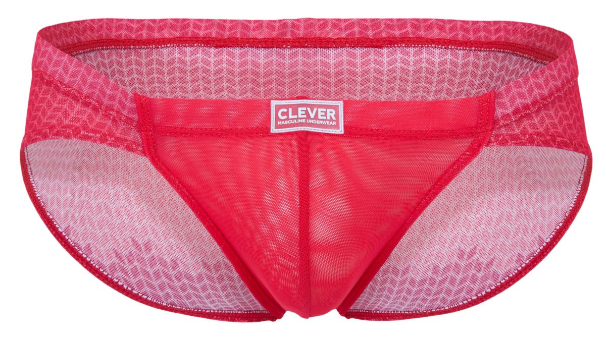 Clever 2016 mosaico briefs in red mesh with geometric pattern men’s underwear front view
