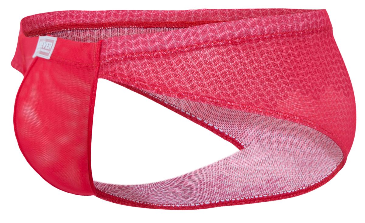 Bright pink clever 2016 mosaico briefs with mesh fabric, geometric pattern, and reinforced red elastic waistband