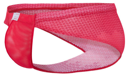 Bright pink clever 2016 mosaico briefs with mesh fabric, geometric pattern, and reinforced red elastic waistband