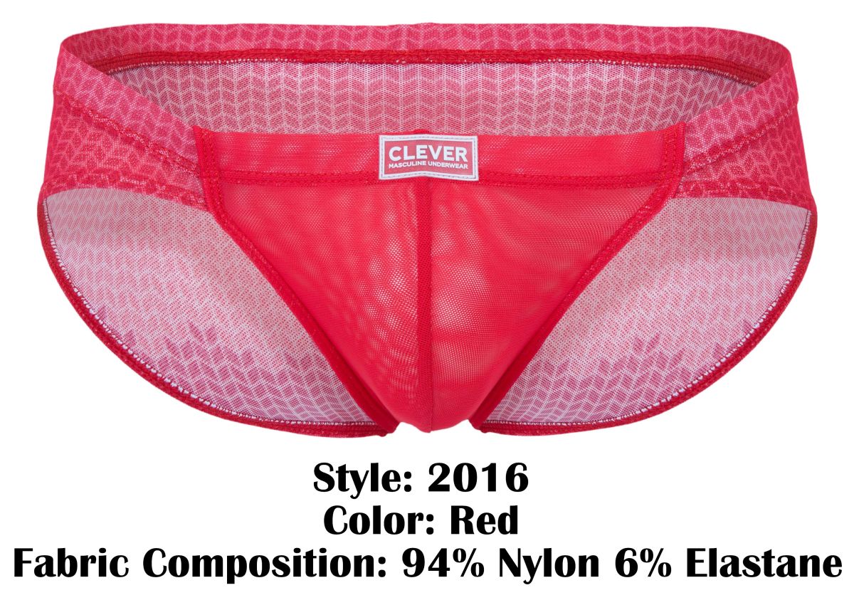 Red clever 2016 mosaico mesh briefs with a subtle geometric pattern and branded label