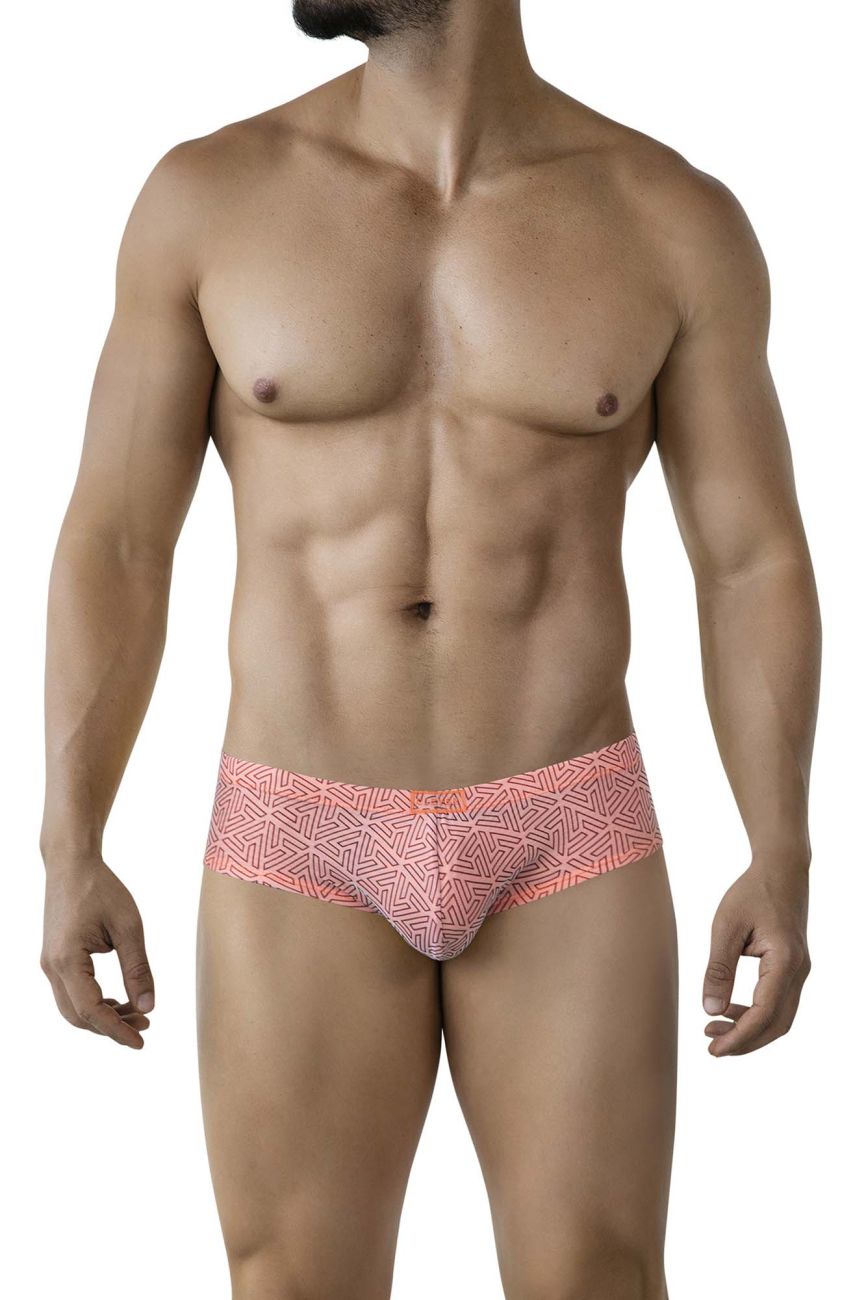 Coral-colored clever 2017 neon briefs with geometric pattern in orange for a vibrant stylish look
