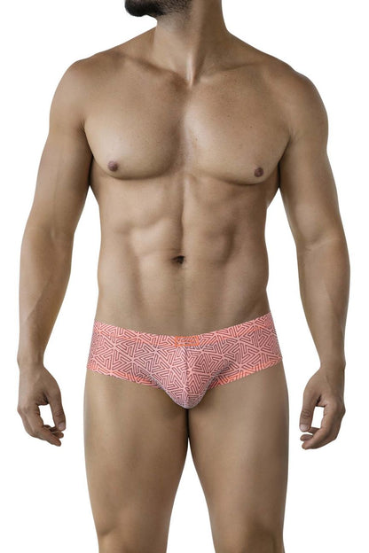 Coral-colored clever 2017 neon briefs with geometric pattern in orange for a vibrant stylish look