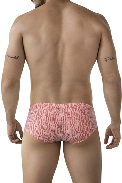 Pink patterned swim trunks with a geometric design from clever 2017 neon briefs color orange collection