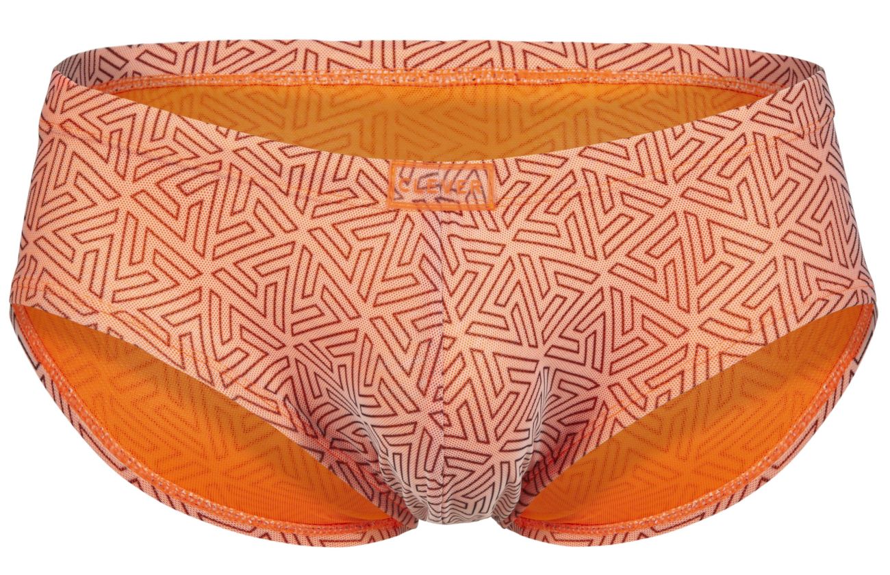 Clever 2017 neon briefs color orange swim trunks with orange and peach geometric pattern and orange inner lining