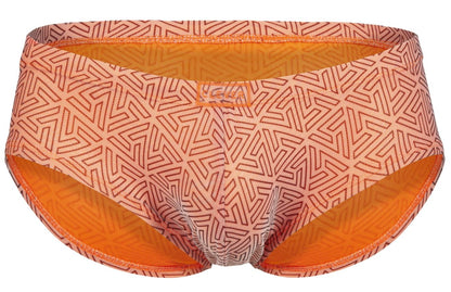 Clever 2017 neon briefs color orange swim trunks with orange and peach geometric pattern and orange inner lining