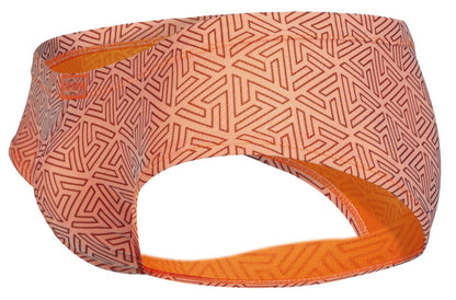 A peach-colored headband with a geometric pattern and orange inner lining from clever 2017 neon briefs color orange collection